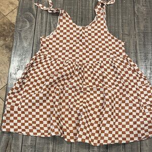 Rylee + Cru Checkered Brown and White Dress